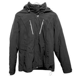 Gerry sz S black hooded weatherproof full zip & snap lined insulated jacket coat